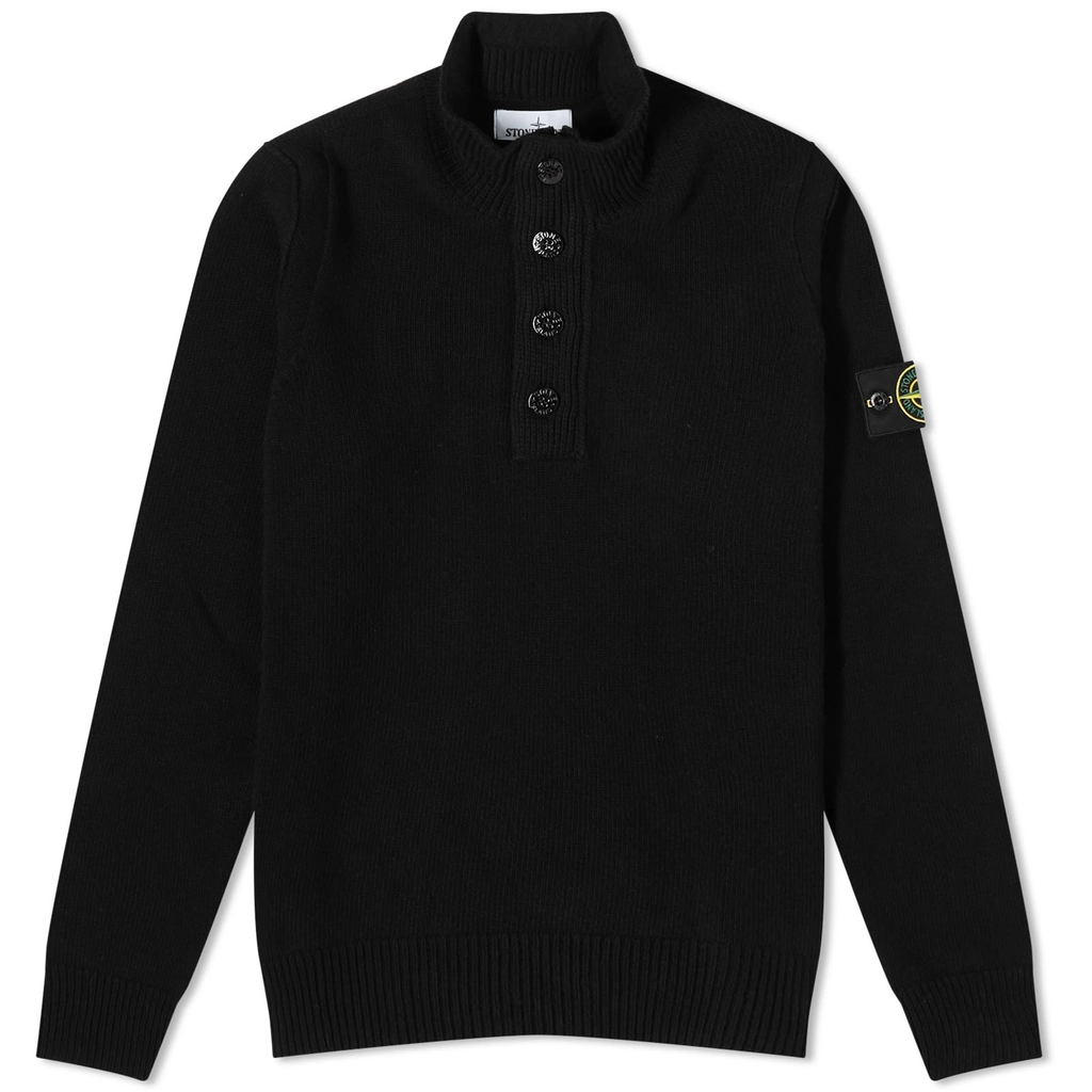 Stone Island Men's Stand Collar Button Neck Knit Black